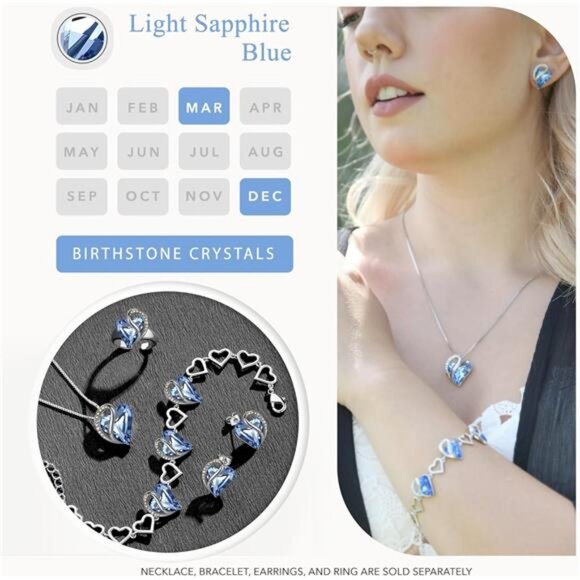Silver Heart Birthstone Stud Earrings Crystal Jewelry Gift for Women Mom - Picture 4 of 7